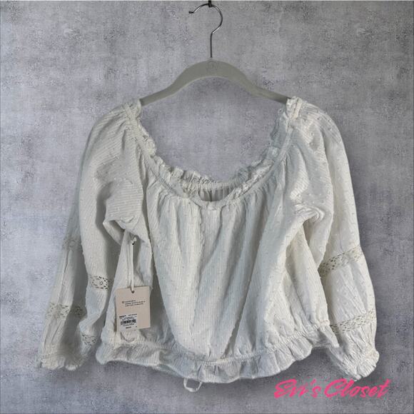 LC Lauren Conrad Women Off The Shoulder Swiss Dot Boho Hippie Minimalist S M NWT - Picture 1 of 15